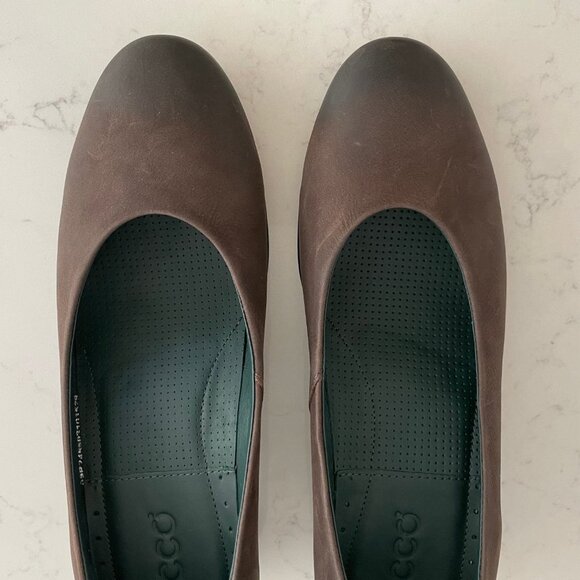 ECCO Shape Sculpted Leather Shoes w Rubber Heels Brown + Teal Green Sz 39 - Picture 3 of 14